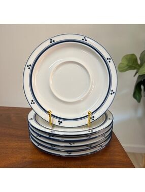 6 DANSK Bistro Fredriksborg Blue Saucer Japan Danish Scandinavian Stoneware